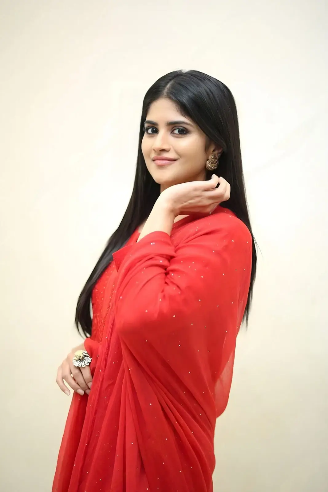 BEAUTIFUL INDIAN MODEL MEGHA AKASH STILLS IN RED DRESS 7